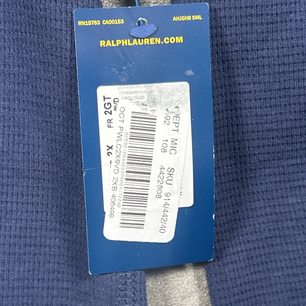 Polo Ralph Lauren Thermal Shirt Mens 2X Blue Waffle Knit Long Sleeve Sleepwear - Picture 5 of 12